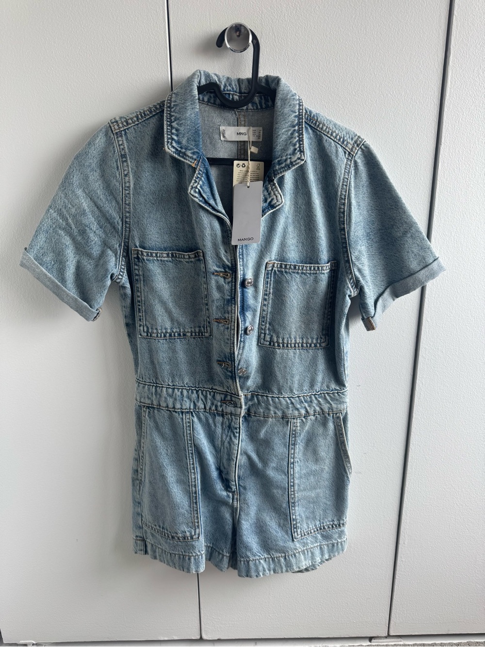 Mango Light Wash Denim Short Sleeve Romper